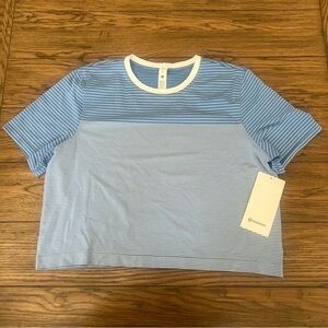 lululemon athletica Blue Striped Short Sleeve Tee